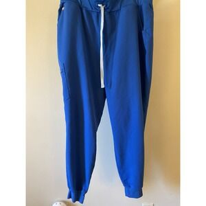 High waisted. Figs Royal Blue Track Pants with White Drawstring